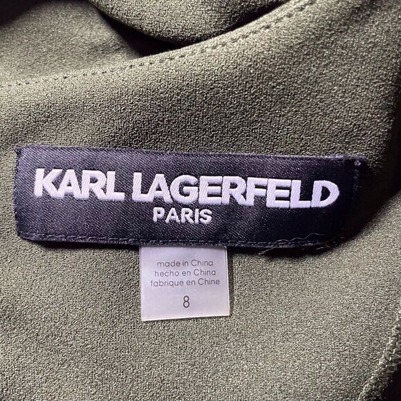 NWT Karl Lagerfeld Paris Short Puff-Sleeve Scuba Crepe Dress Size 8 Olive Green - Picture 4 of 16